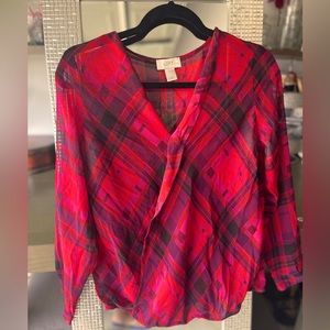 🌸 Chic Red Plaid Blouse | LOFT | MP | Perfect for Work or Weekend